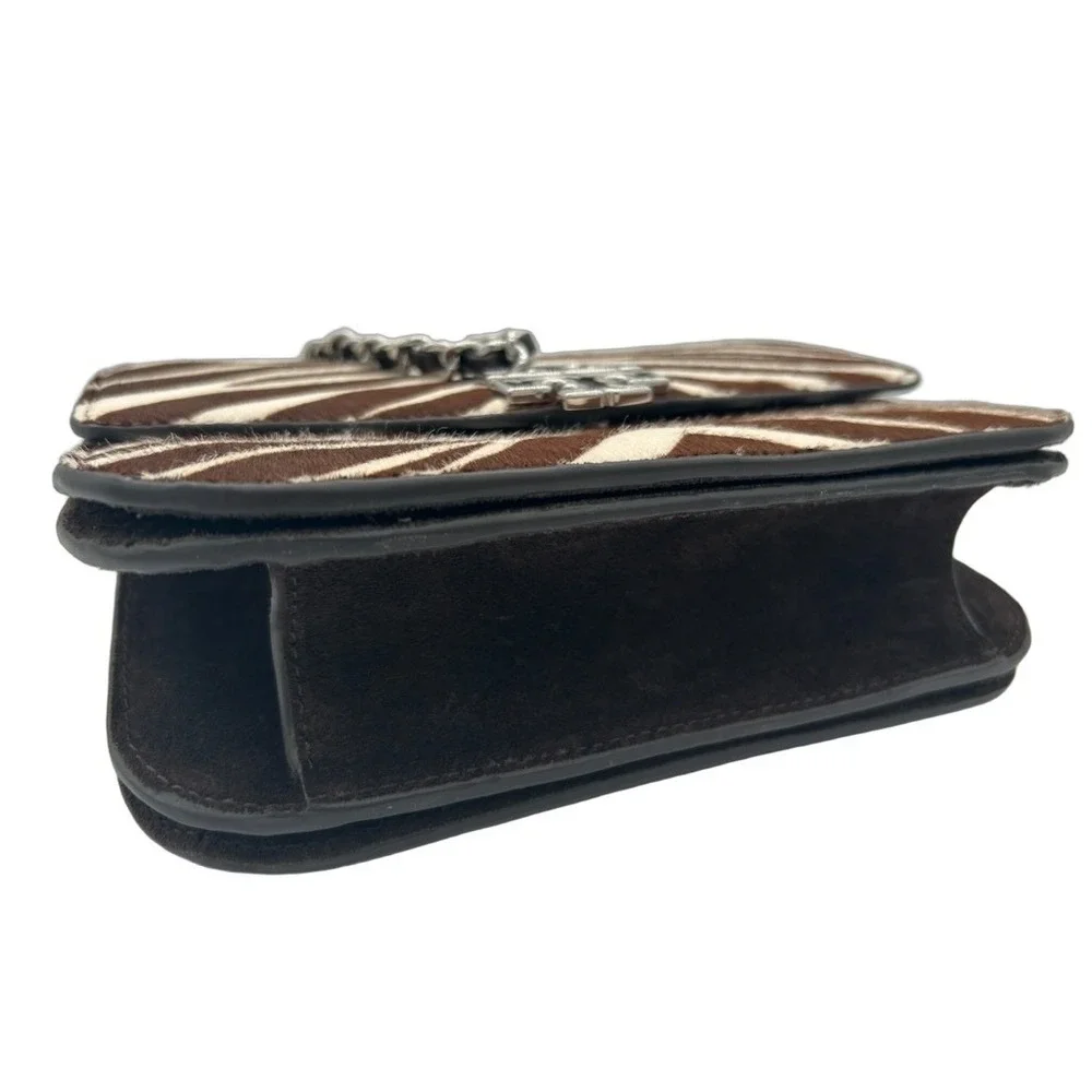 Tory Burch‎ Eleanor Shoulder Bag Purse Women's Brown Zebra Calf Hair Chain $798